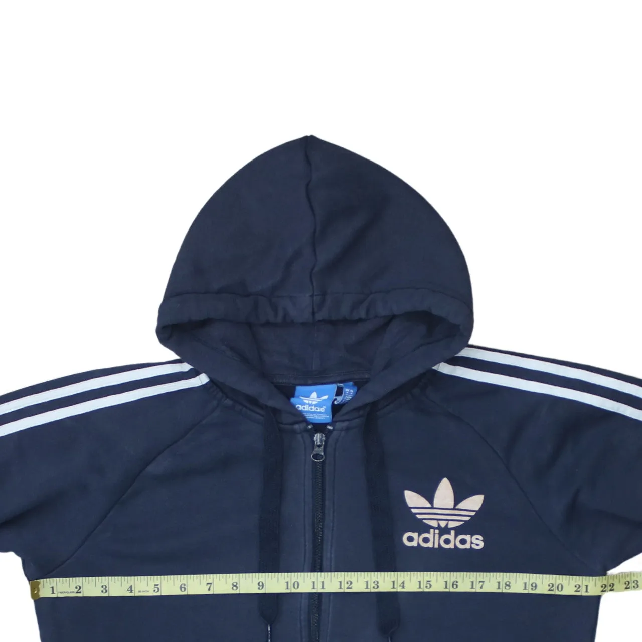 Adidas 90's Striped Sleeve Full Zip Up Hoodie Medium Navy Blue sold by Vintage Club product image thumbnail 5
