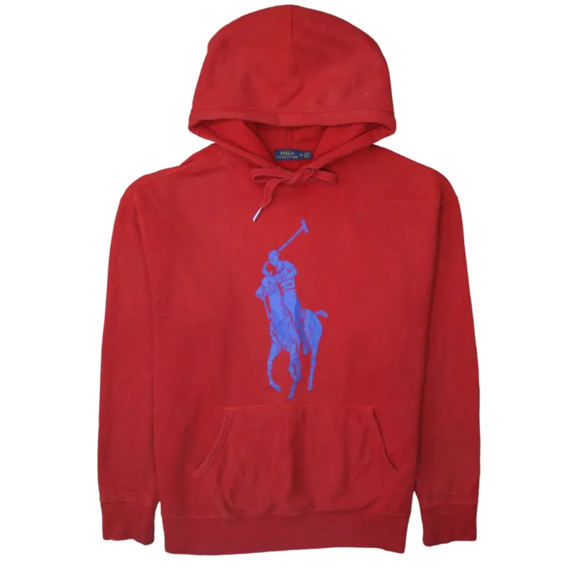 Polo Ralph Lauren Red Hoodie Men's Medium Large Polo Player Printed Logo Pullover Sweatshirt made by Polo by Ralph Lauren