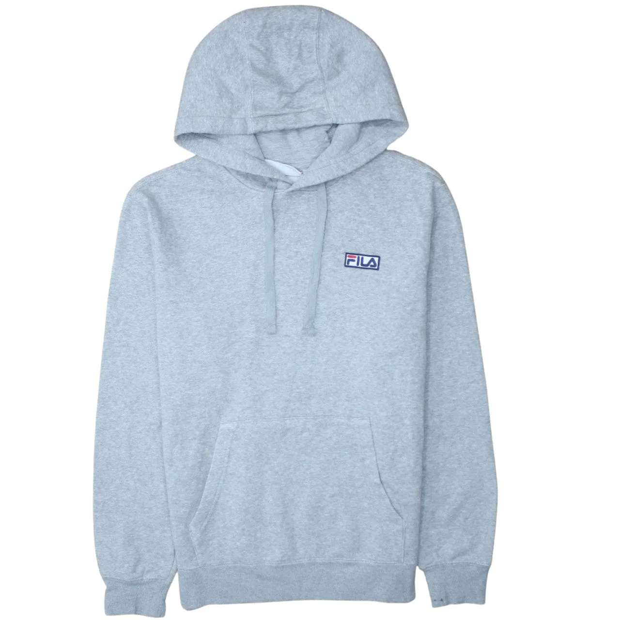 Fila Light Grey Hoodie Men's Small Embroidered Chest Logo Front Pocket Fleece Pullover sold by Vintage Club