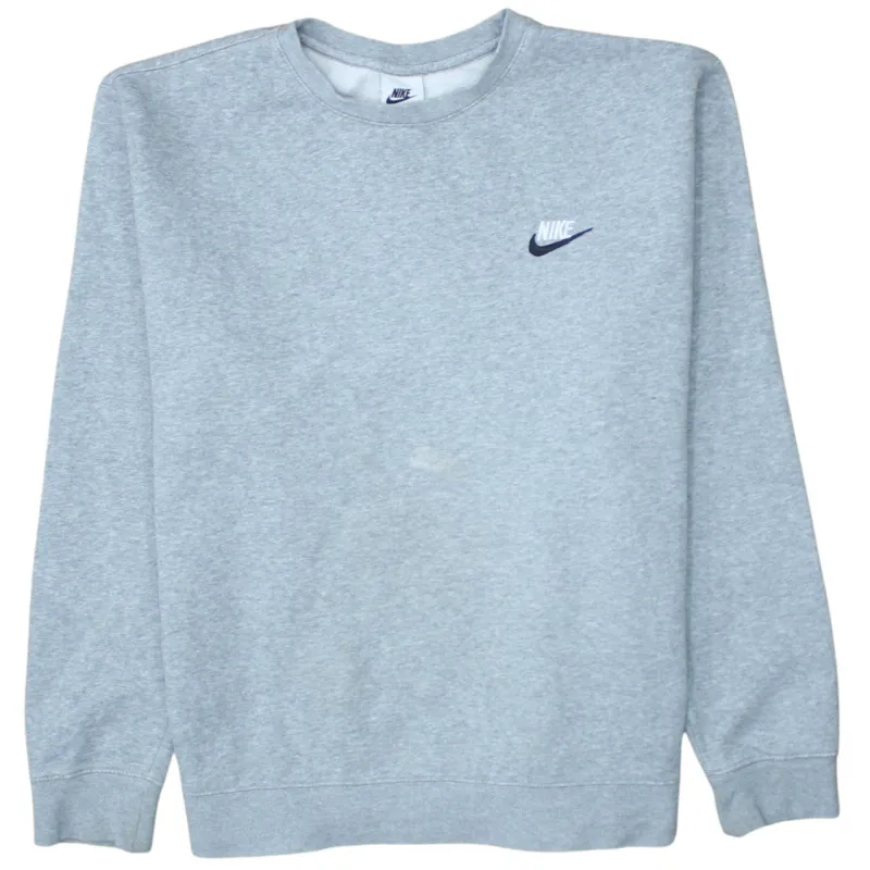 Nike Light Grey Sweatshirt Men's Medium Embroidered Swoosh Logo Crewneck Pullover Fleece Top made by Nike