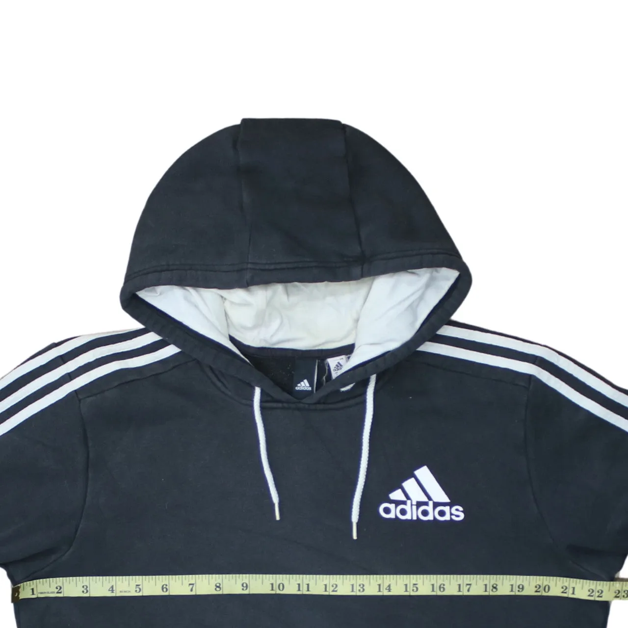 Adidas 90's Striped Sleeve Pullover Hoodie Medium Black sold by Vintage Club product image thumbnail 5