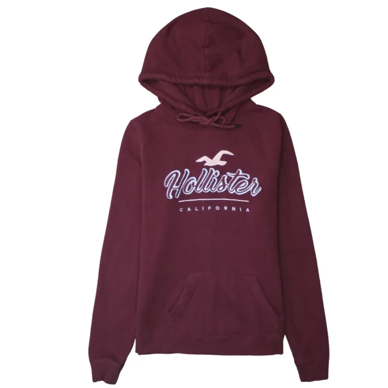 Hollister 90's Spellout Pullover Hoodie Medium Burgundy Red made by Hollister