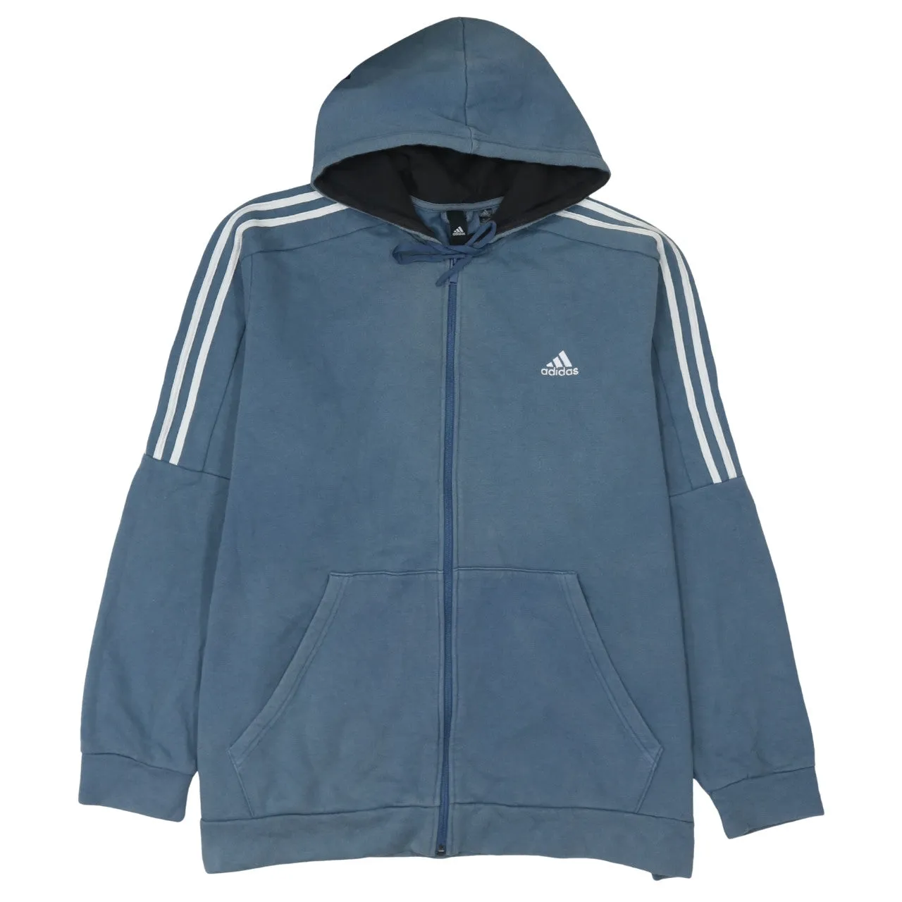 Adidas 90's Striped Sleeve Full Zip Up Hoodie XXLarge (2XL) Blue sold by Vintage Club