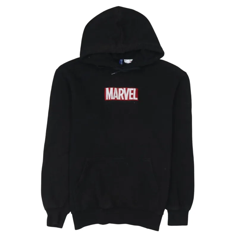 Marvel Black Hoodie Men's Small Printed Box Logo Front Pocket Pullover Sweatshirt sold by Vintage Club