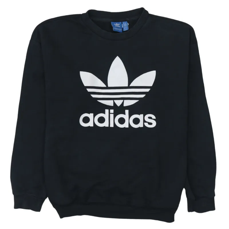 Adidas Black Sweatshirt Women’s XSmall Printed Trefoil Logo Crewneck Pullover Fleece Top sold by Vintage Club