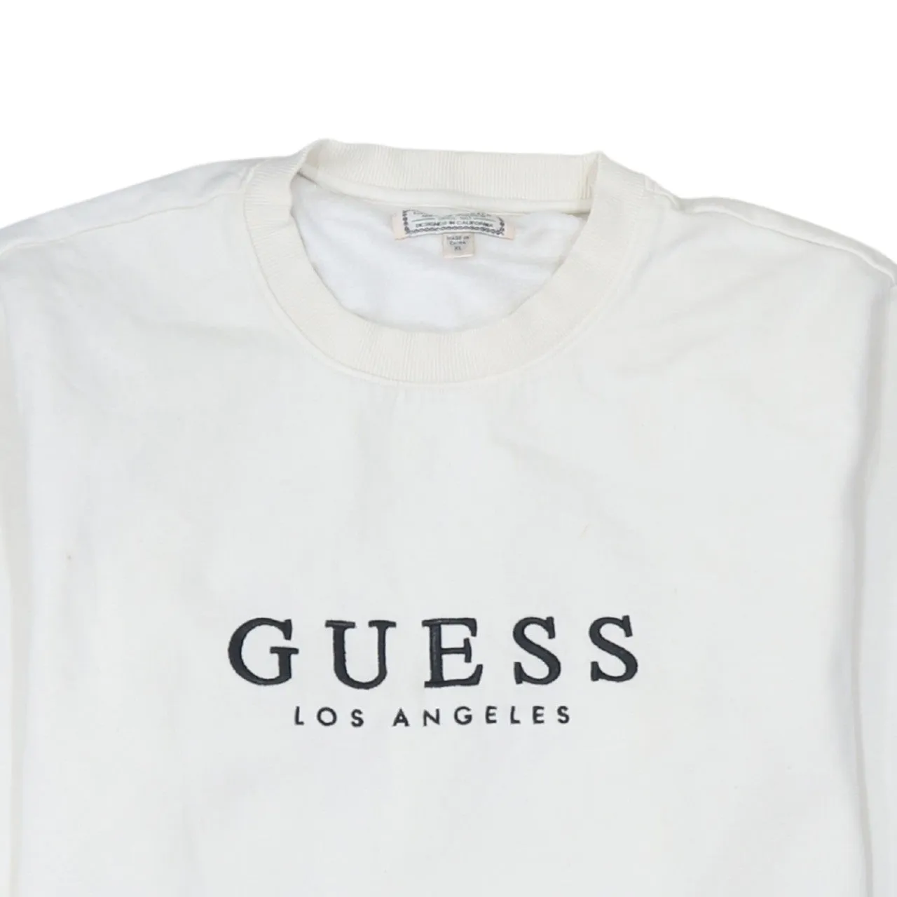 Guess White Sweatshirt Women's XLarge Printed Logo Crewneck Ribbed Cuffs Pullover Top sold by Vintage Club product image thumbnail 3