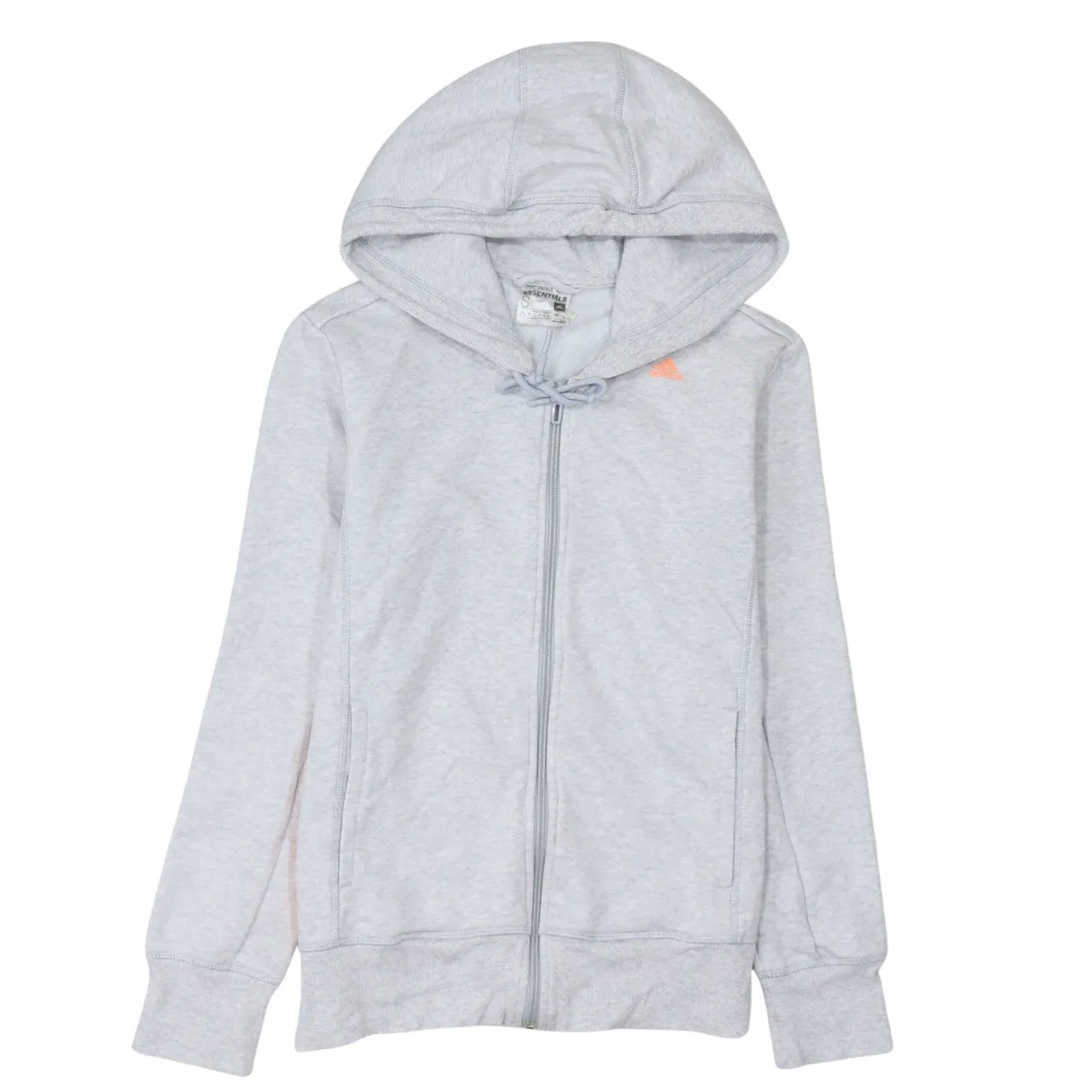 Adidas Light Grey Zip Hoodie Women's Small Subtle Logo Drawstring Hood Casual Sweatshirt sold by Vintage Club