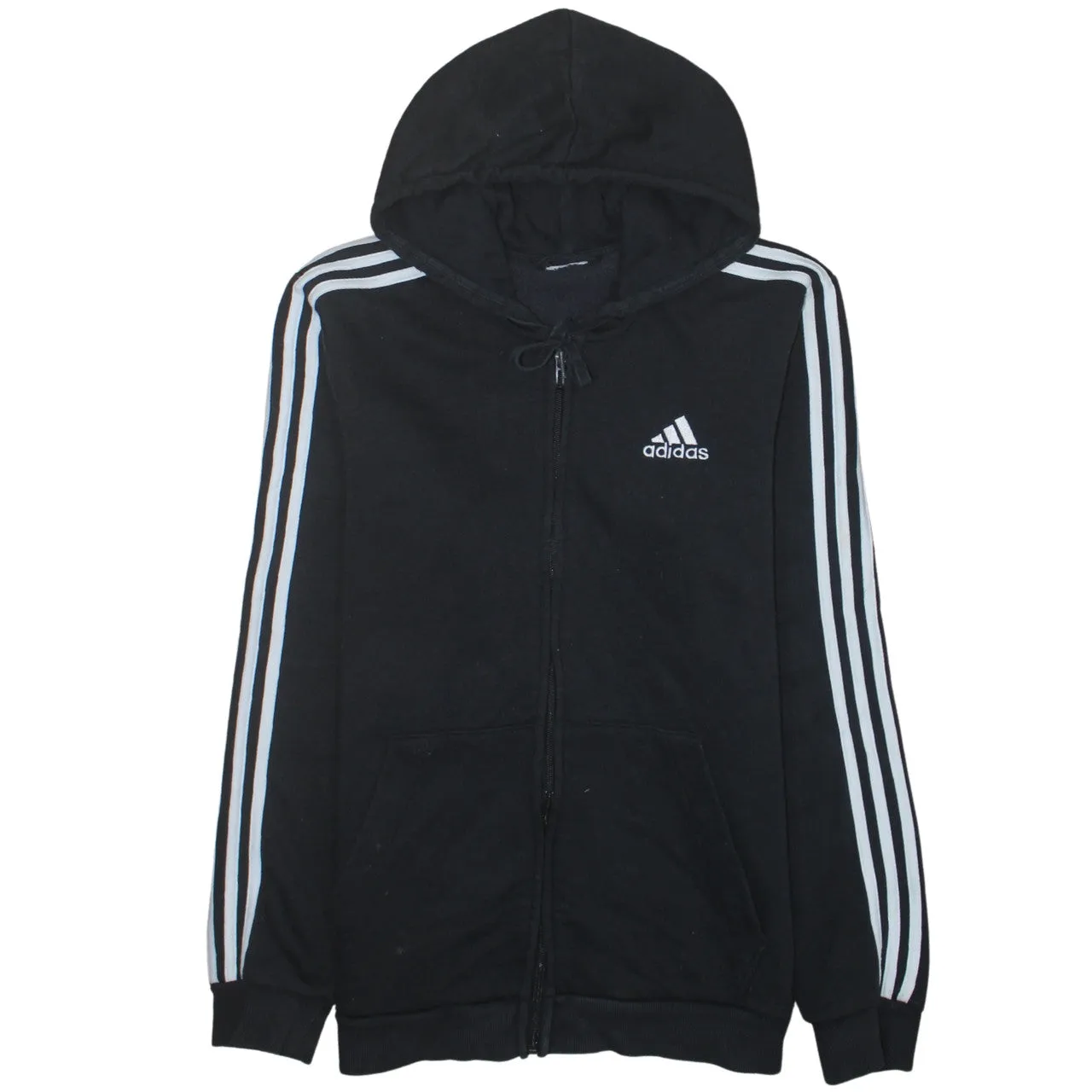Adidas Black Full Zip Hoodie Men's Small Embroidered Logo Three Stripe Sleeves Sweatshirt sold by Vintage Club