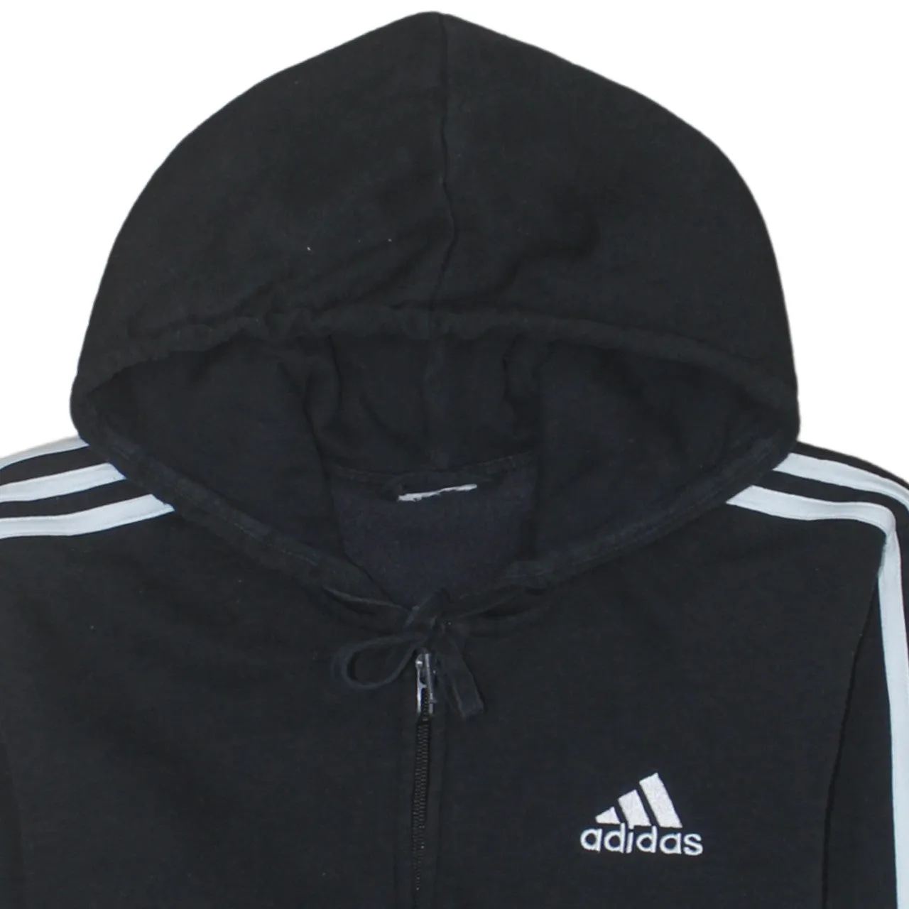 Adidas Black Full Zip Hoodie Men's Small Embroidered Logo Three Stripe Sleeves Sweatshirt sold by Vintage Club product image thumbnail 3