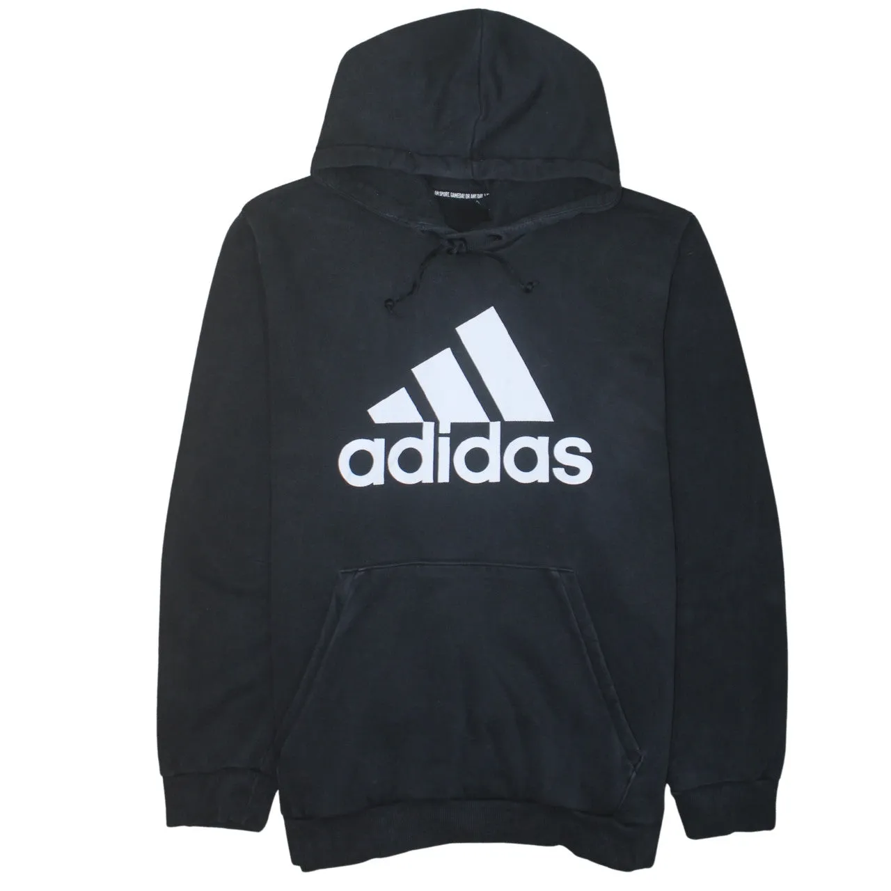 Adidas Black Hoodie Women’s XXLarge Printed Big Logo Front Pocket Pullover Sweatshirt sold by Vintage Club
