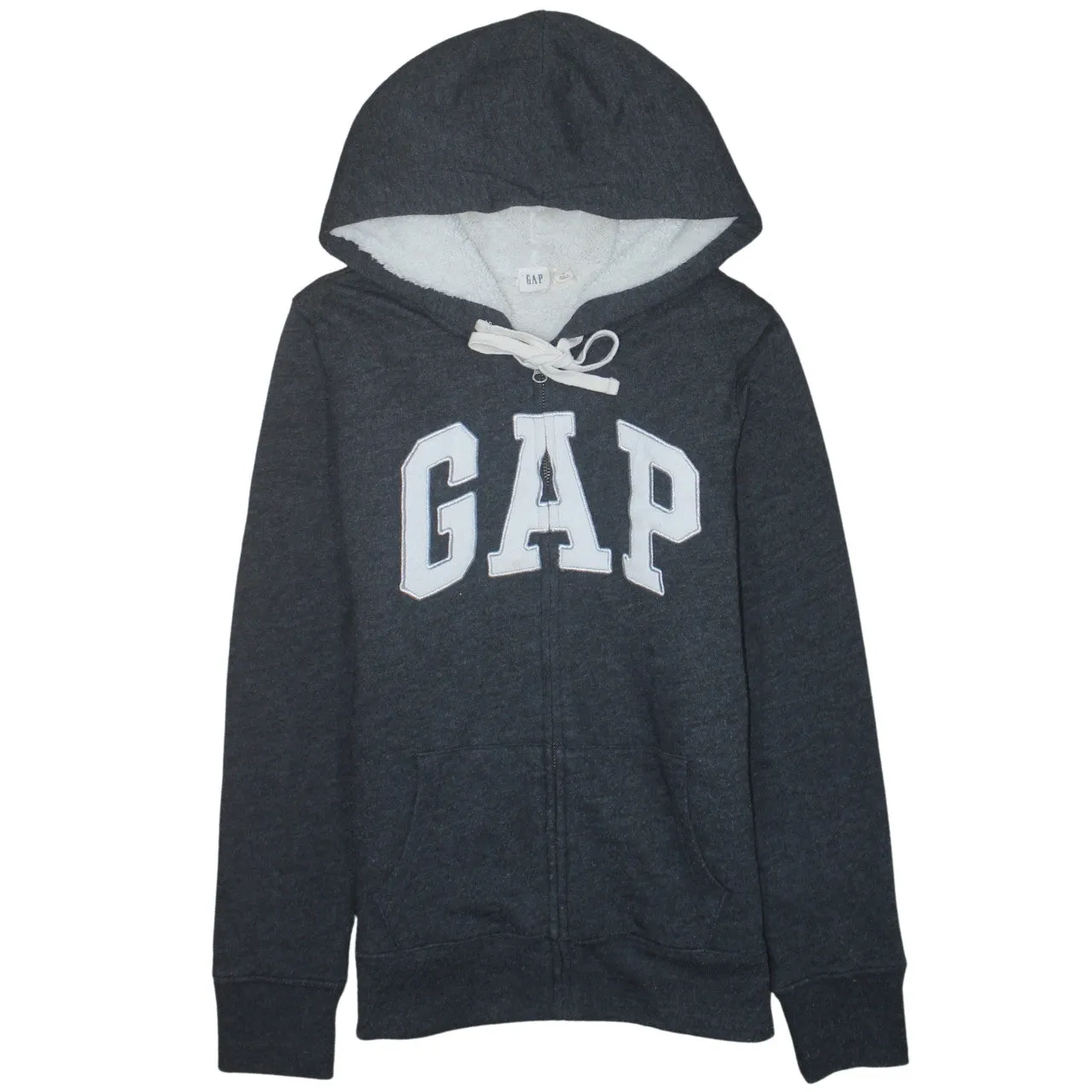 Gap Charcoal Grey Hoodie Men's XSmall Sherpa Lined Zip Embroidered Logo Sweatshirt sold by Vintage Club