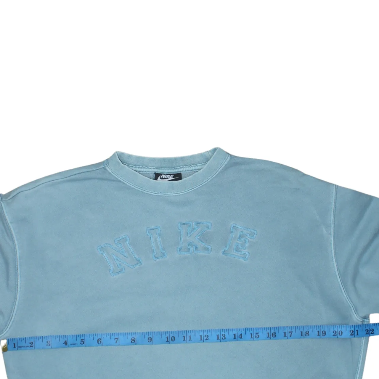 Nike Light Blue Sweatshirt Men’s XSmall Chenille Logo Ribbed Cuffs Crewneck Pullover sold by Vintage Club product image thumbnail 5