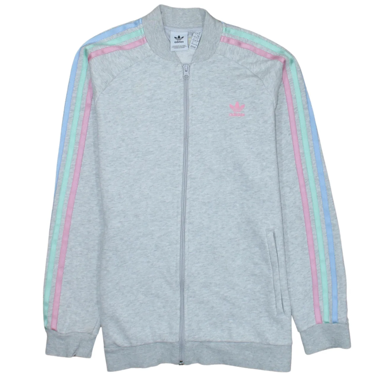 Adidas Light Grey Track Jacket Women’s XLarge Pastel Three Stripe Printed Trefoil Sweatshirt sold by Vintage Club