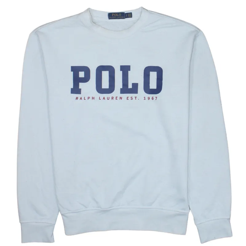 Polo Ralph Lauren Light Blue Sweatshirt Men's Small Printed Logo Crewneck Pullover Fleece Top made by Polo by Ralph Lauren