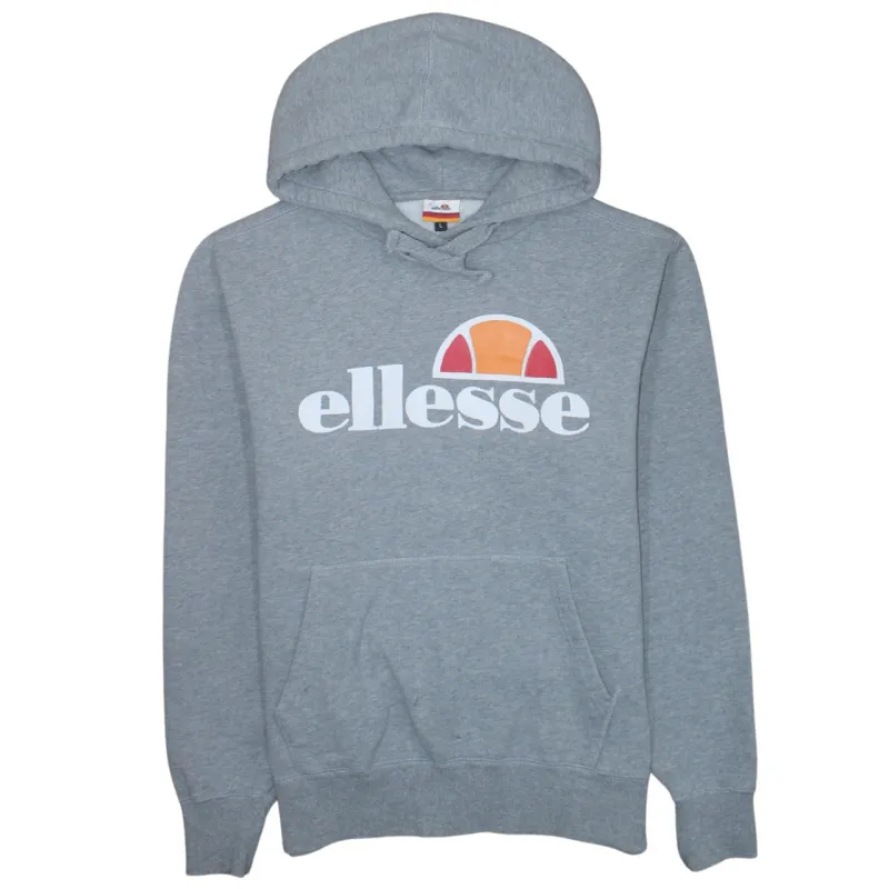 Ellesse Grey Hoodie Women’s Large Printed Logo Front Pouch Pocket Pullover Sweatshirt sold by Vintage Club