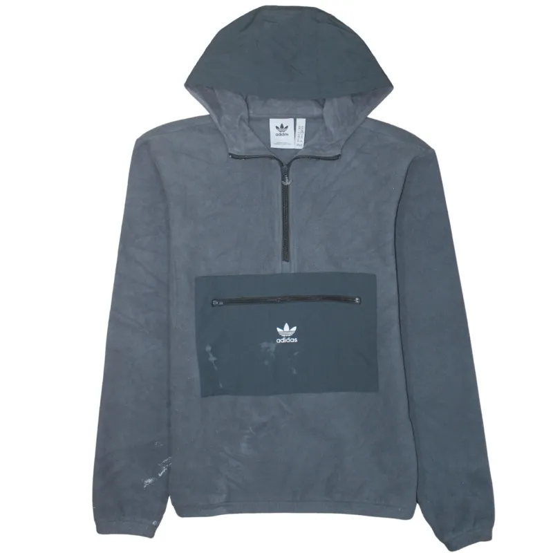 Adidas Dark Grey Fleece Hoodie Men’s XSmall Half Zip Front Pocket Embroidered Logo Pullover sold by Vintage Club