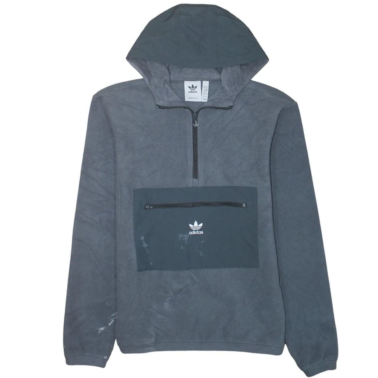 Adidas Dark Grey Fleece Hoodie Men’s XSmall Half Zip Front Pocket Embroidered Logo Pullover sold by Vintage Club