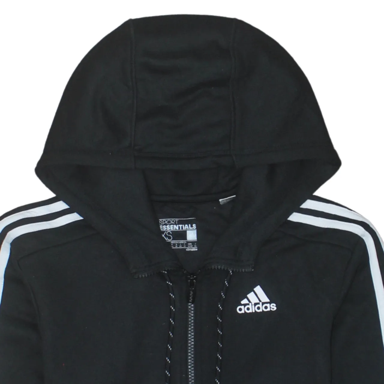 Adidas Black Full Zip Hoodie Men's XSmall Three Stripe Sleeves Embroidered Logo Sweatshirt sold by Vintage Club product image thumbnail 3