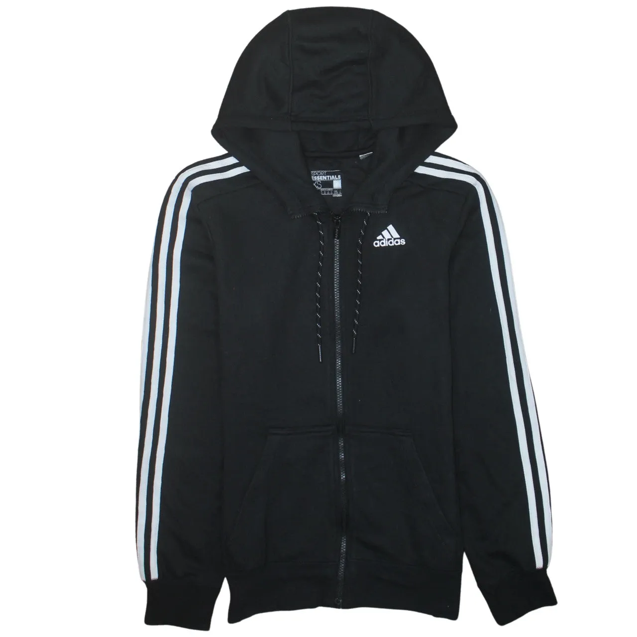 Adidas Black Full Zip Hoodie Men's XSmall Three Stripe Sleeves Embroidered Logo Sweatshirt sold by Vintage Club