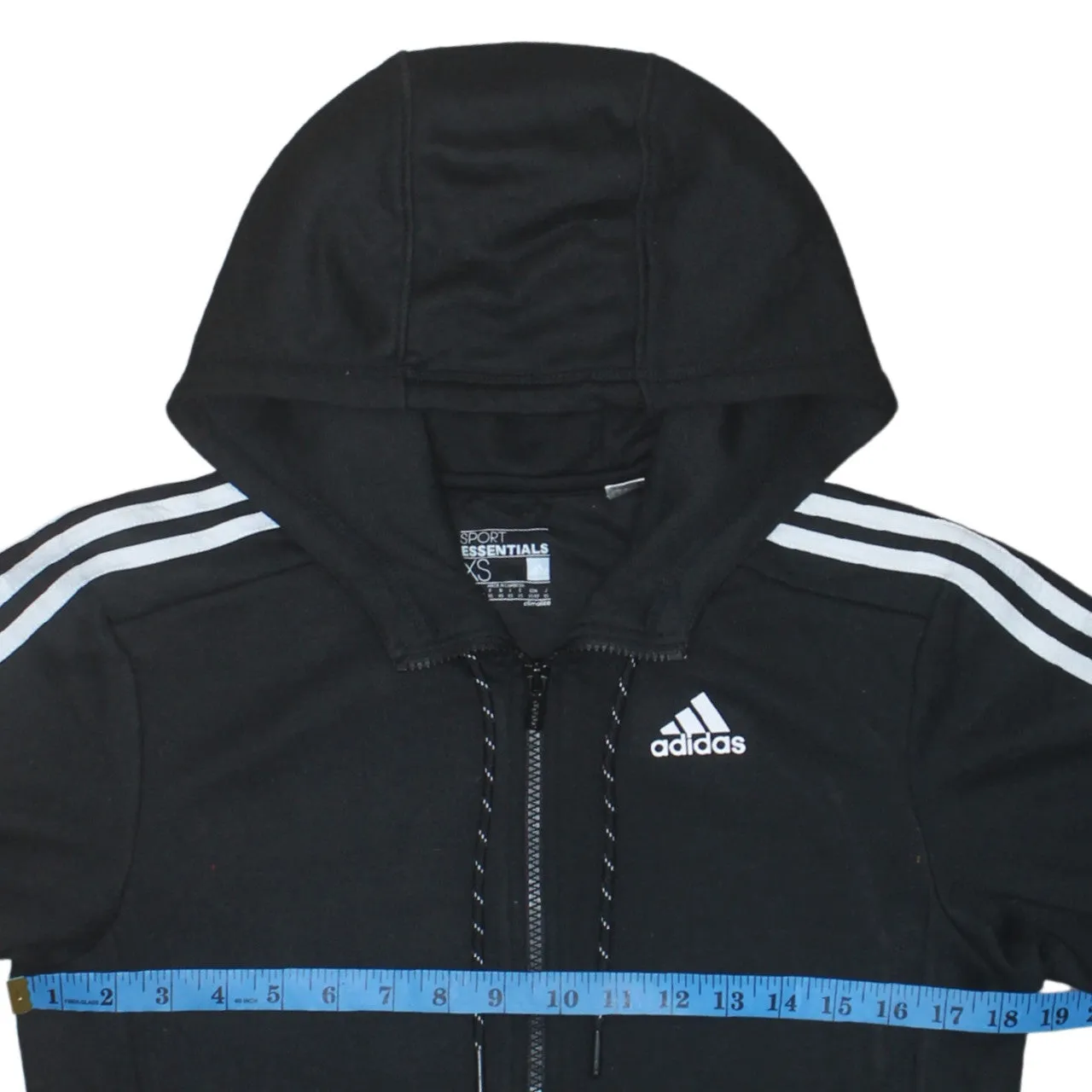 Adidas Black Full Zip Hoodie Men's XSmall Three Stripe Sleeves Embroidered Logo Sweatshirt sold by Vintage Club product image thumbnail 5
