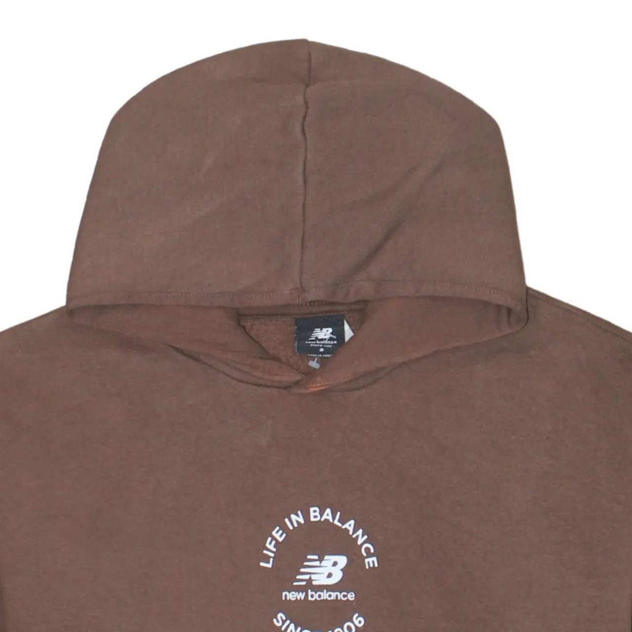 New Balance Brown Hoodie Men's Small Printed Chest Logo Front Pocket Pullover Sweatshirt sold by Vintage Club product image thumbnail 3