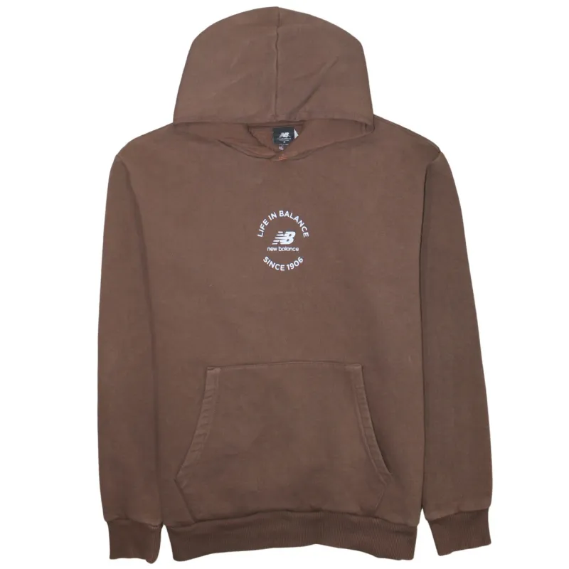 New Balance Brown Hoodie Men's Small Printed Chest Logo Front Pocket Pullover Sweatshirt sold by Vintage Club