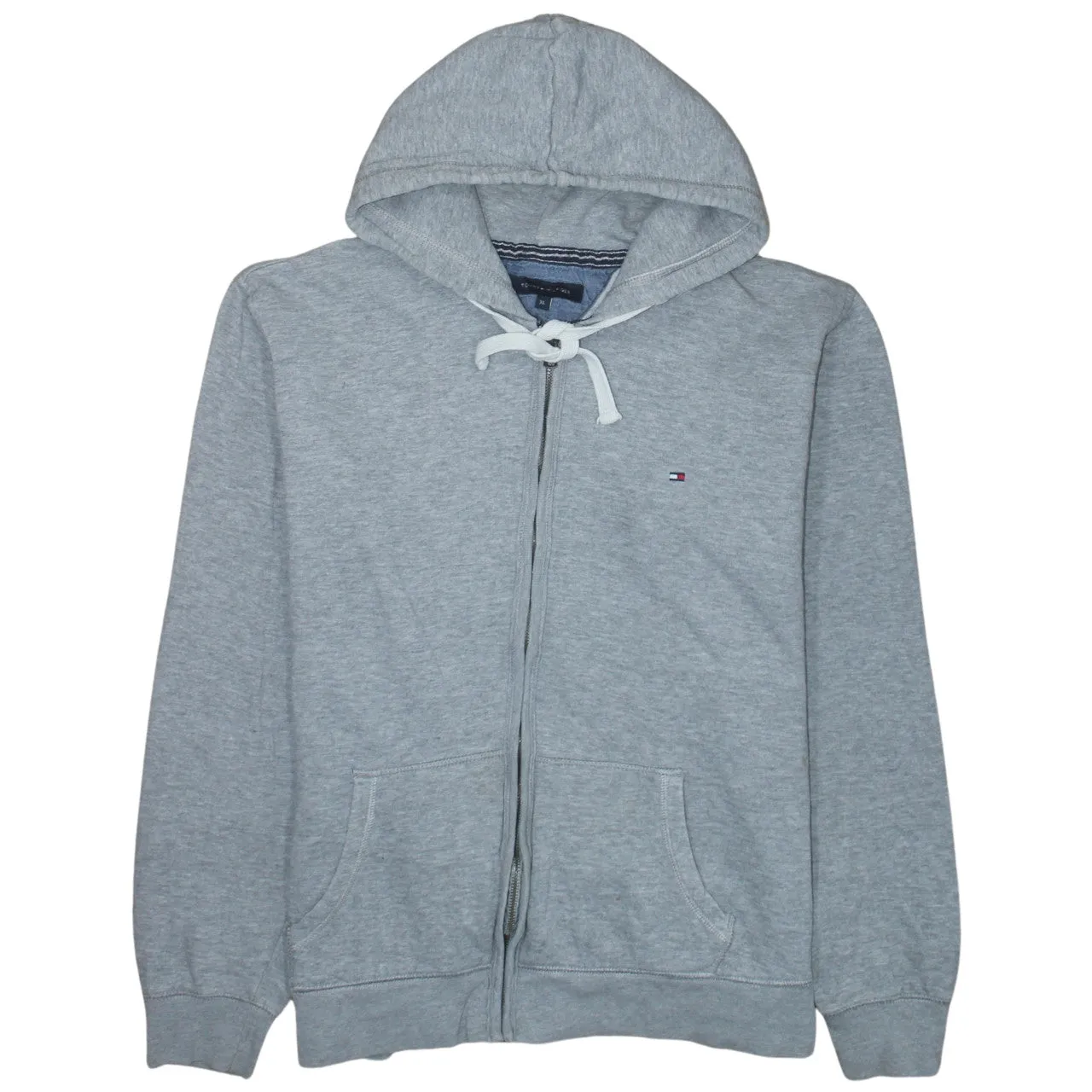 Tommy Hilfiger 90's Drawstring Pockets Full Zip Up Hoodie XLarge Grey sold by Vintage Club