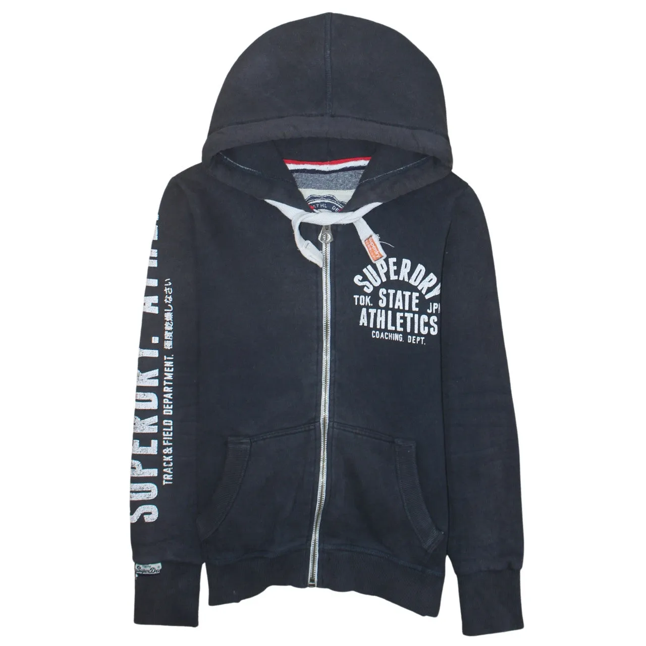 Superdry Black Zip Hoodie Women’s Medium Printed Athletics Logo Split Pockets Sweatshirt sold by Vintage Club