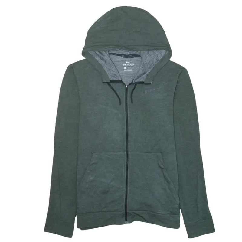 Nike Dark Green Full Zip Hoodie Women’s Medium Dri-Fit Drawstring Hood Split Pocket Top made by Nike