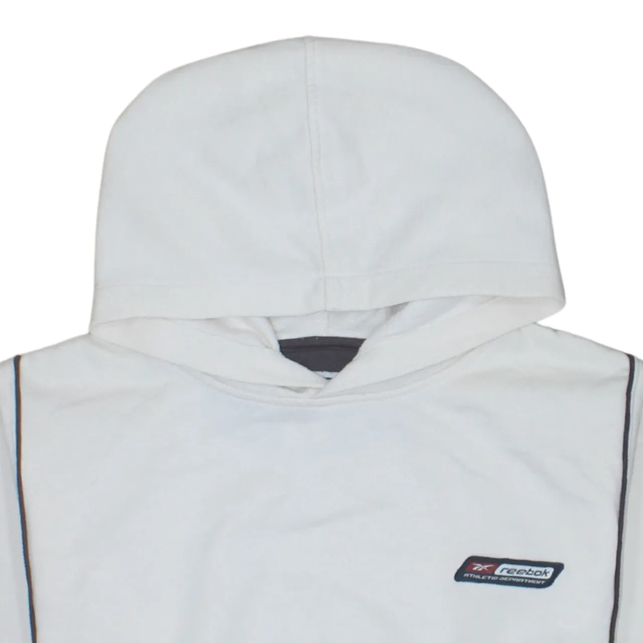 Reebok White Hoodie Men's Small Embroidered Chest Logo Contrast Piping Pullover Sweatshirt sold by Vintage Club product image thumbnail 3