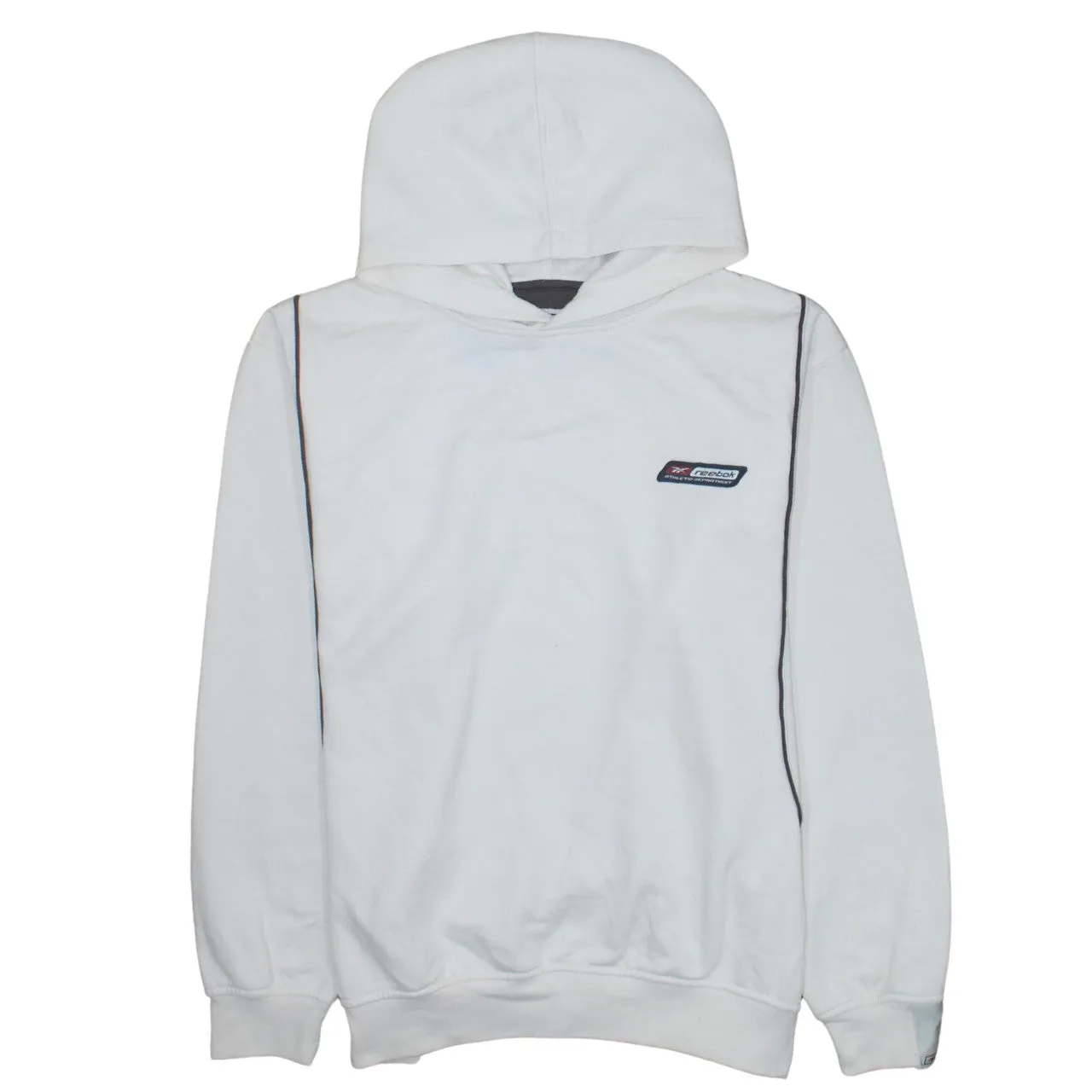 Reebok White Hoodie Men's Small Embroidered Chest Logo Contrast Piping Pullover Sweatshirt sold by Vintage Club