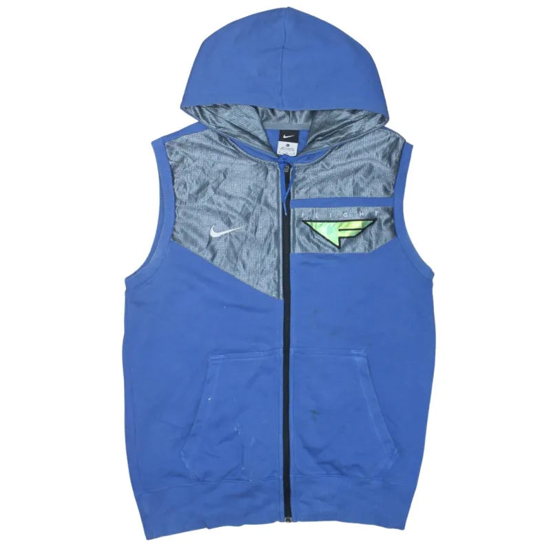 Nike Blue Hooded Gilet Men’s Medium Zip Front Swoosh Logo Chest Pocket Sleeveless Hoodie made by Nike