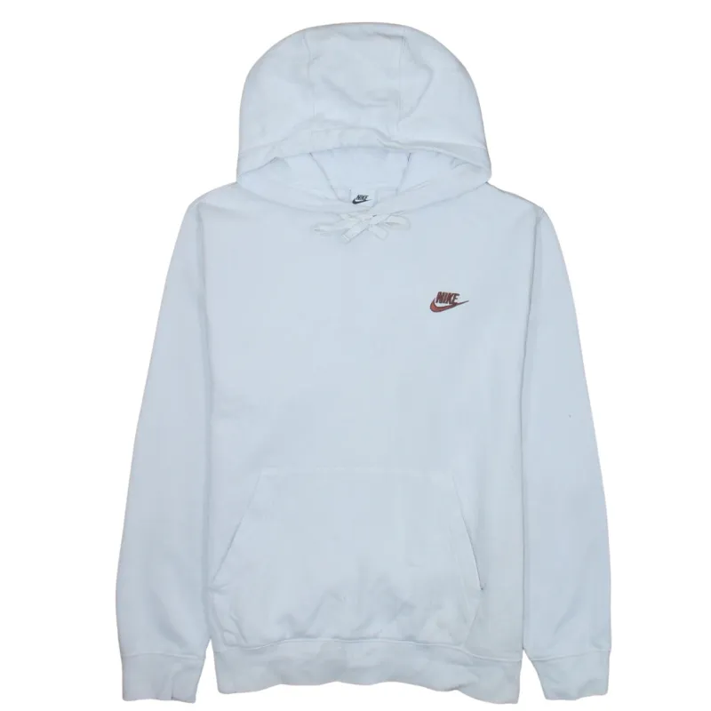 Nike White Hoodie Men’s Medium Embroidered Small Swoosh Front Pocket Pullover Sweatshirt sold by Vintage Club