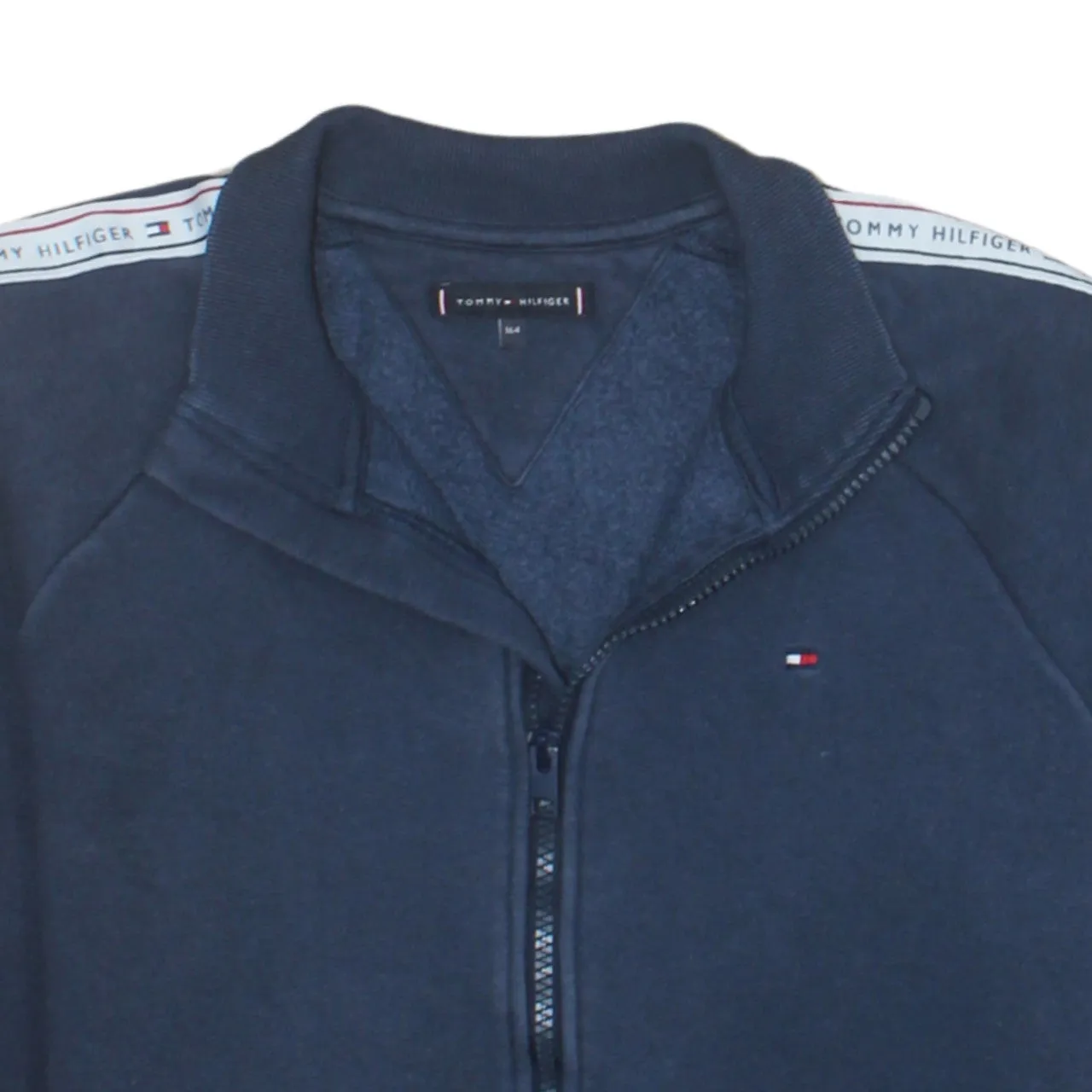 Tommy Hilfiger Navy Blue Zip Sweatshirt Men's Small Tape Logo Sleeves Embroidered Chest Fleece Top sold by Vintage Club product image thumbnail 3