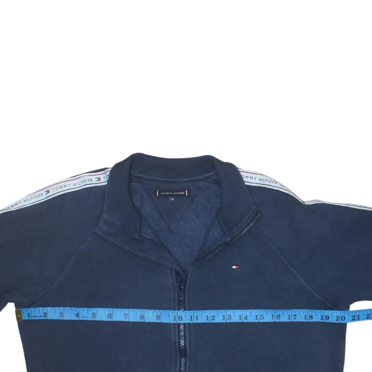 Tommy Hilfiger Navy Blue Zip Sweatshirt Men's Small Tape Logo Sleeves Embroidered Chest Fleece Top sold by Vintage Club product image thumbnail 5