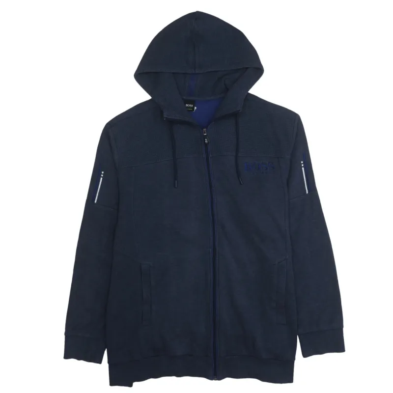 HUGO BOSS Navy Blue Zip Hoodie Women’s 3XL Embroidered Logo Sleeve Zip Pockets Sweatshirt sold by Vintage Club