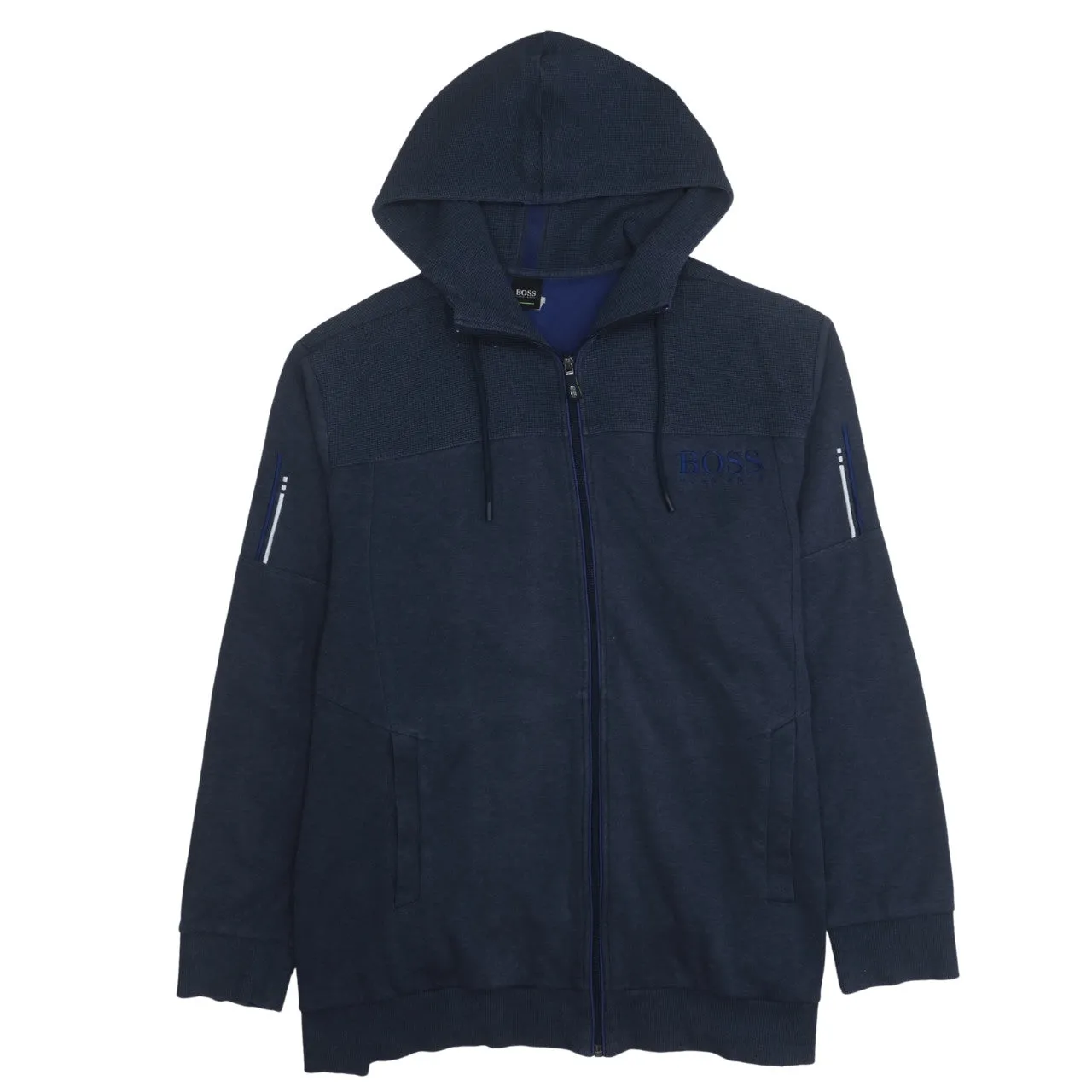 HUGO BOSS Navy Blue Zip Hoodie Women’s 3XL Embroidered Logo Sleeve Zip Pockets Sweatshirt sold by Vintage Club