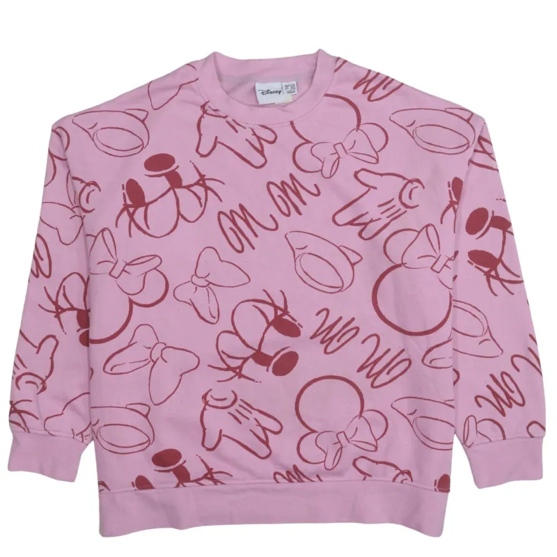 Disney Pink Sweatshirt Women’s Large All Over Minnie Mouse Printed Fleece Pullover Top made by Disney
