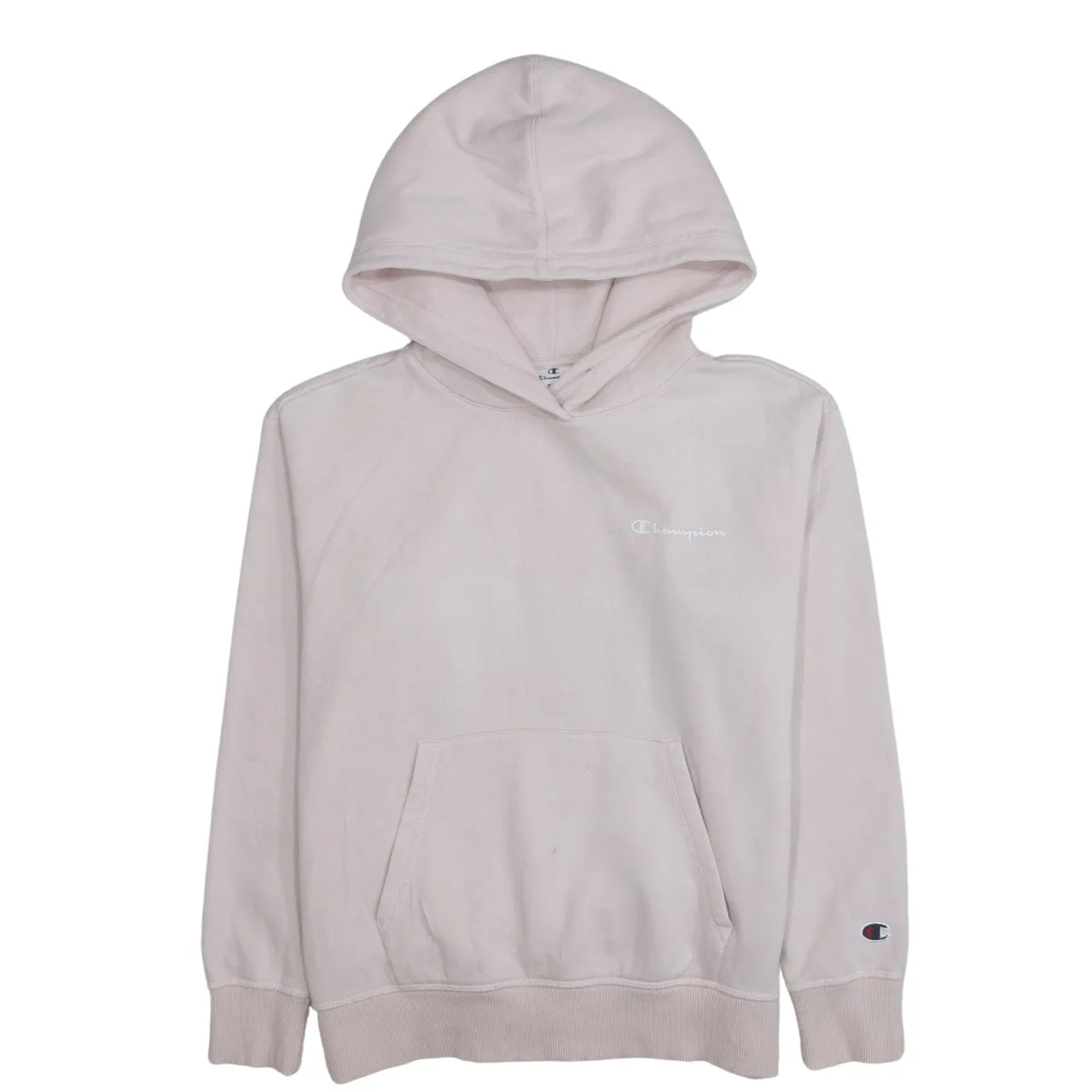 Champion Light Pink Hoodie Men's XSmall Embroidered Chest Logo Cuff Logo Front Pocket Sweatshirt sold by Vintage Club