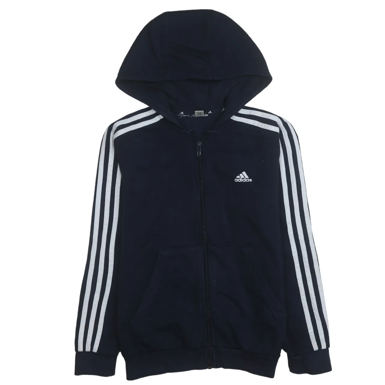 Adidas 90's Striped Sleeve Full Zip Up Hoodie XSmall Navy Blue sold by Vintage Club