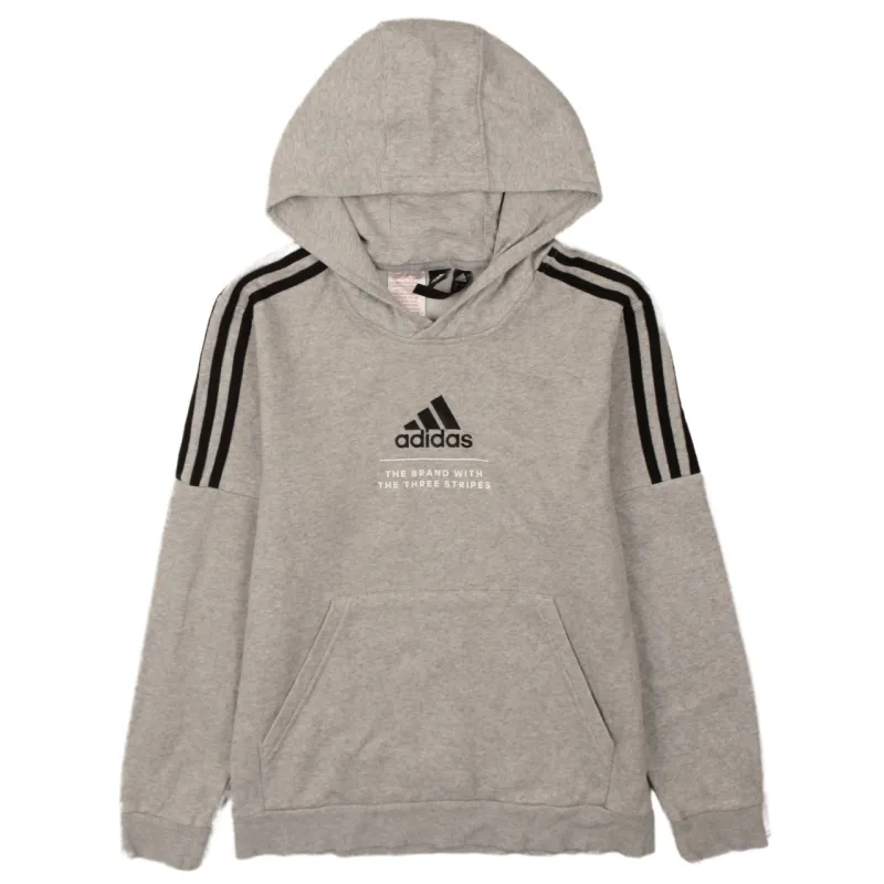 Adidas 90's Vintage Grey Hoodie Large Striped Sleeve Sweatshirt made by Adidas