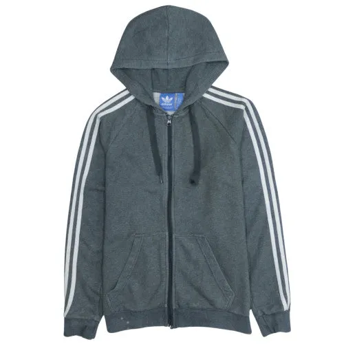 Adidas Dark Grey Full Zip Hoodie Men's Small Three Stripe Sleeves Kangaroo Pockets Sweatshirt sold by Vintage Club