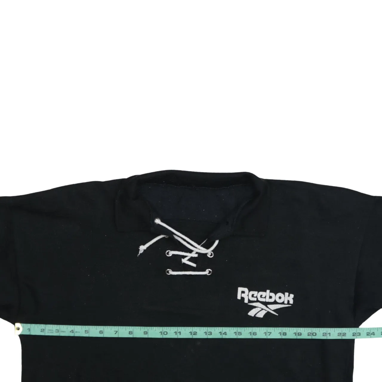 Reebok Black Lace Up Sweatshirt Men's Medium Embroidered Logo Fleece Pullover Top sold by Vintage Club product image thumbnail 5