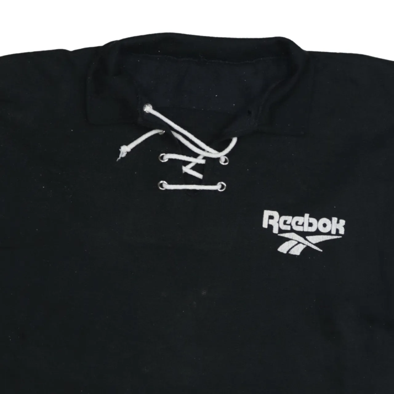 Reebok Black Lace Up Sweatshirt Men's Medium Embroidered Logo Fleece Pullover Top sold by Vintage Club product image thumbnail 3