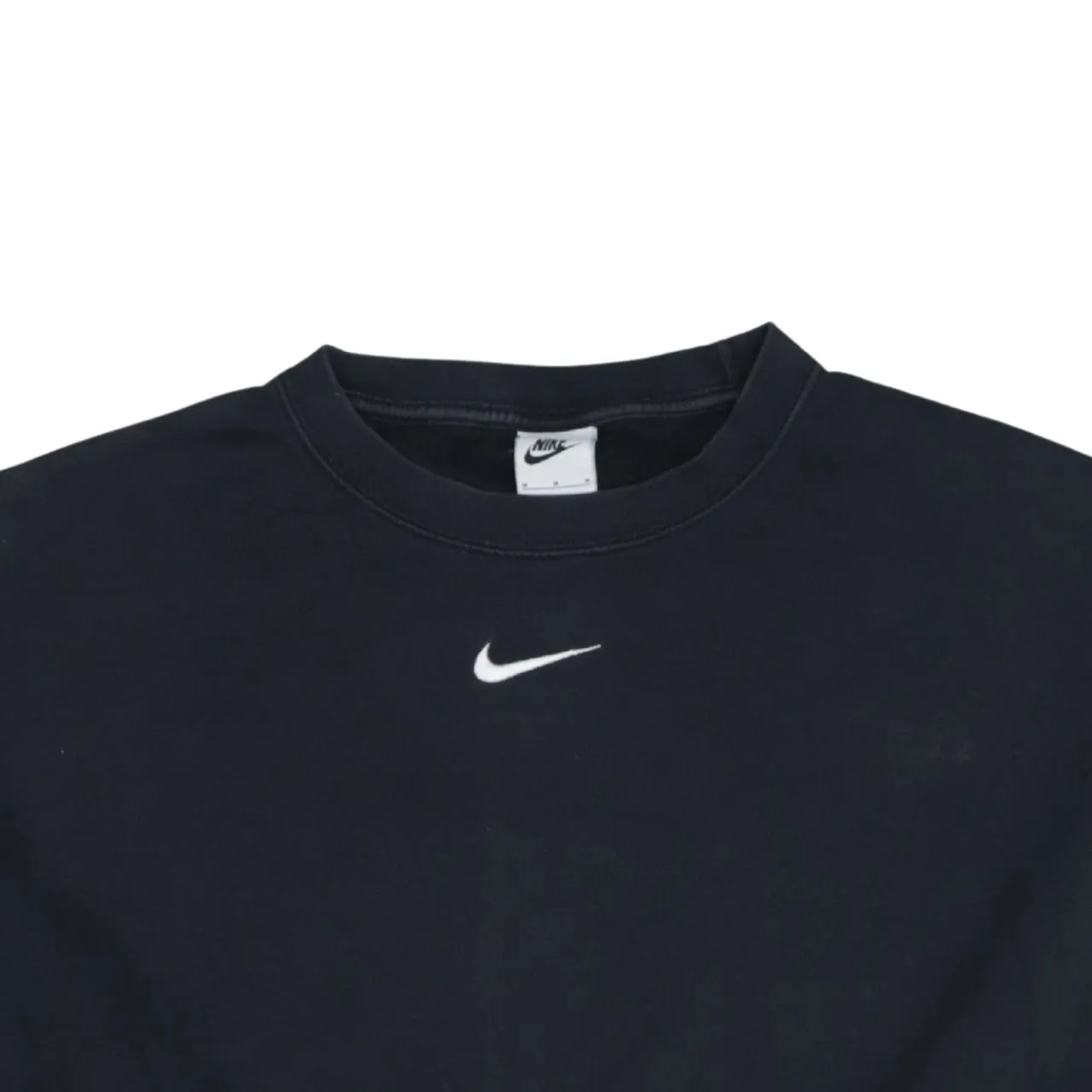 Nike Black Cropped Sweatshirt Women's Medium Embroidered Swoosh Logo Crewneck Pullover sold by Vintage Club product image thumbnail 3