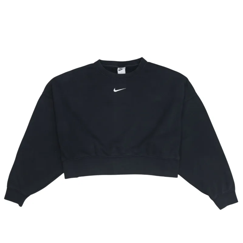 Nike Black Cropped Sweatshirt Women's Medium Embroidered Swoosh Logo Crewneck Pullover sold by Vintage Club