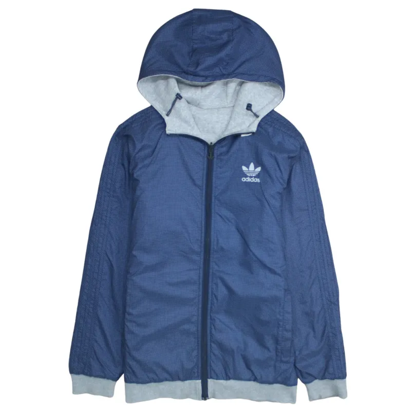 Adidas 90's Striped Sleeve Full Zip Up Hoodie Medium  Navy Blue sold by Vintage Club