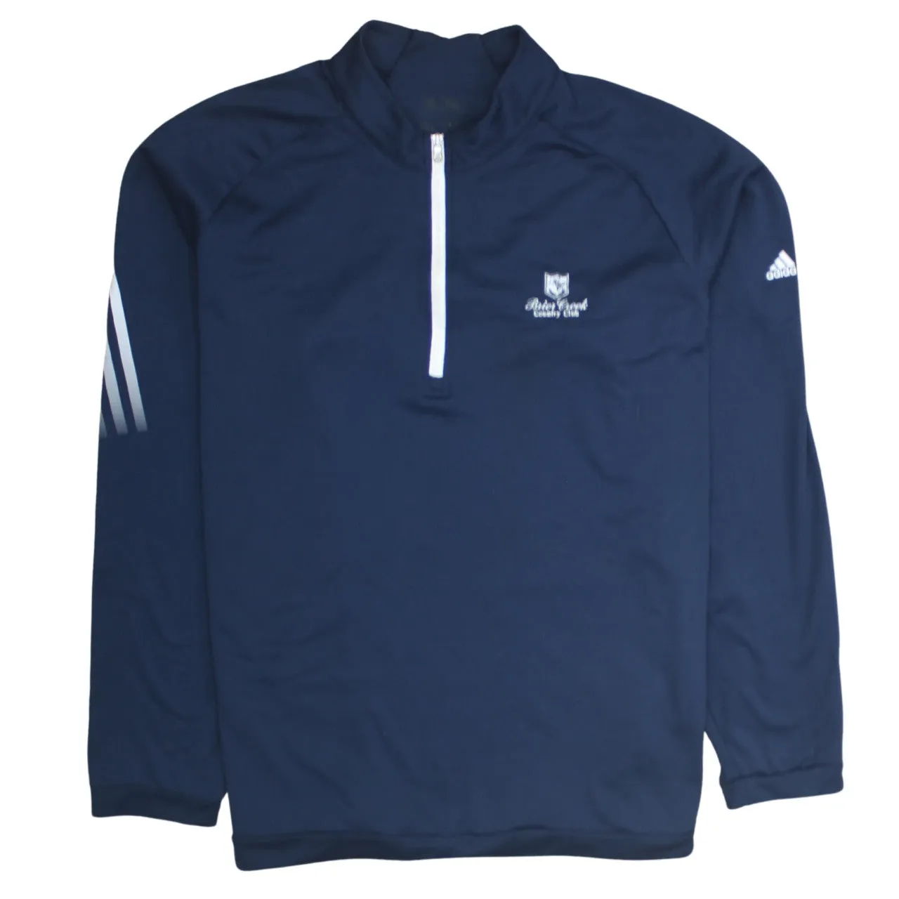 Adidas Navy Blue Quarter Zip Sweatshirt Women's XXLarge Club Logo Three Stripe Sleeve Pullover Top sold by Vintage Club