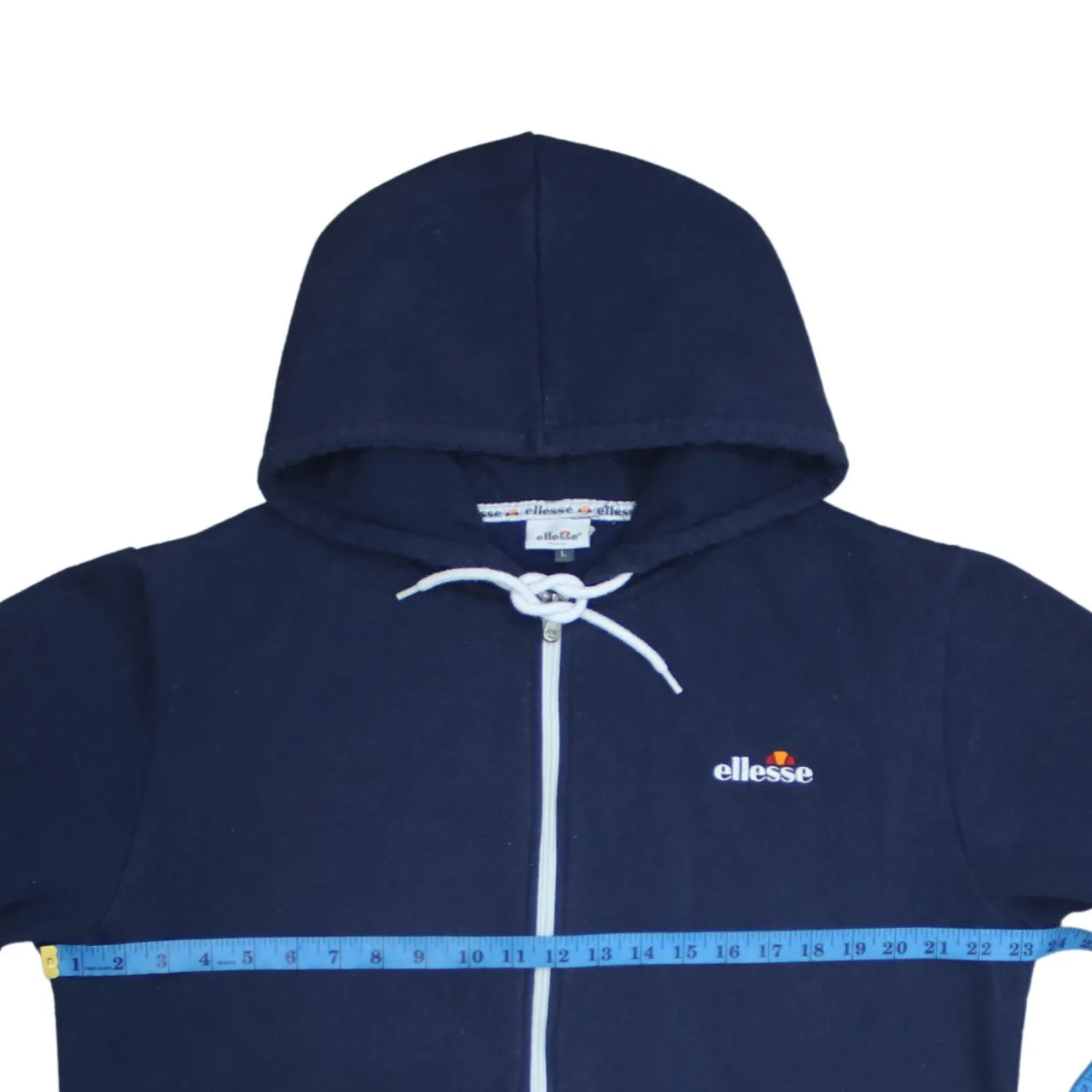 Ellesse 90's Drawstring Pockets Full Zip Up Hoodie Large Navy Blue sold by Vintage Club product image thumbnail 5