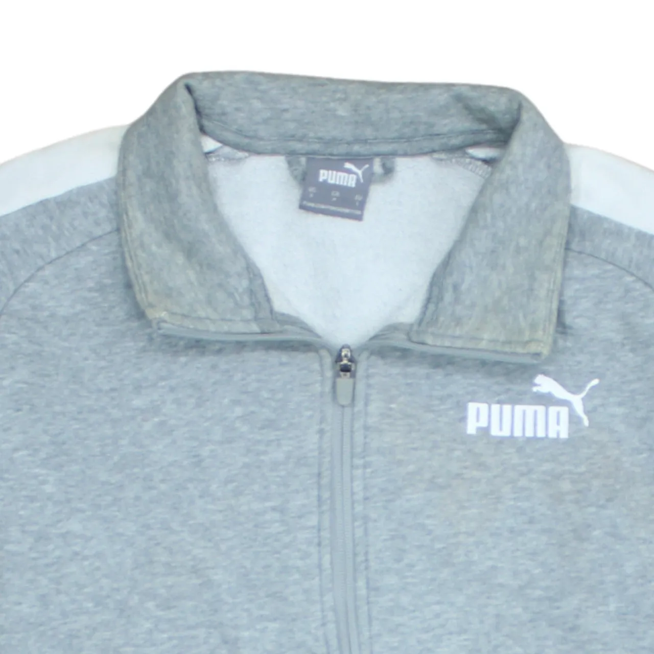 Puma Grey Full Zip Sweatshirt Men’s Small Embroidered Chest Logo Contrast Sleeve Stripes Track Top sold by Vintage Club product image thumbnail 3